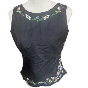 VTG 90s Jennifer Eden Embroidered Black Sleeveless Top Size 8 Button Back Top
